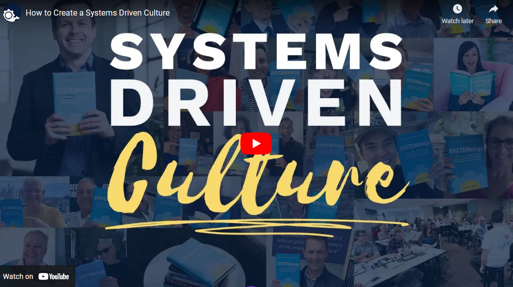 YouTube thumbnail for 'How to Create a Systems Driven Culture' video featuring David Jenyns holding the SYSTEMology book with a collage of readers