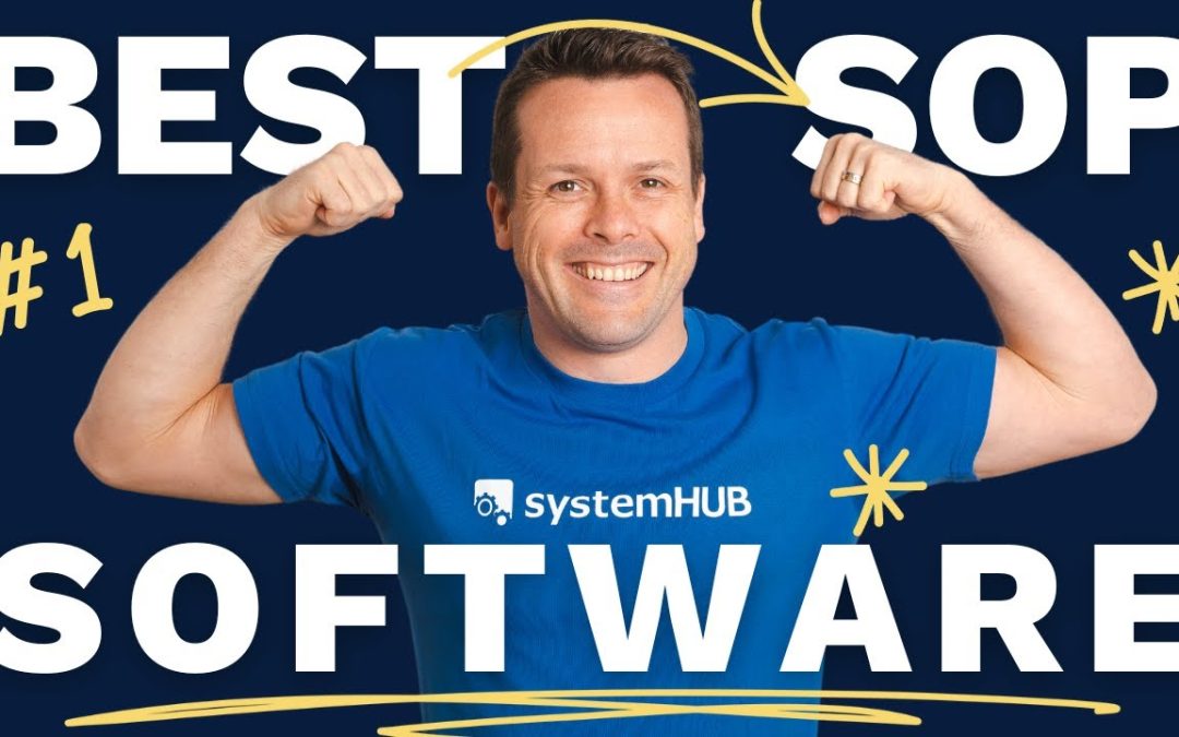 David Jenyns flexing in a systemHUB t-shirt promoting the best SOP software ranked number one