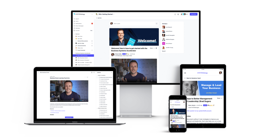 SYSTEMology Business Systems Accelerator platform displayed across desktop, laptop, tablet, and mobile devices
